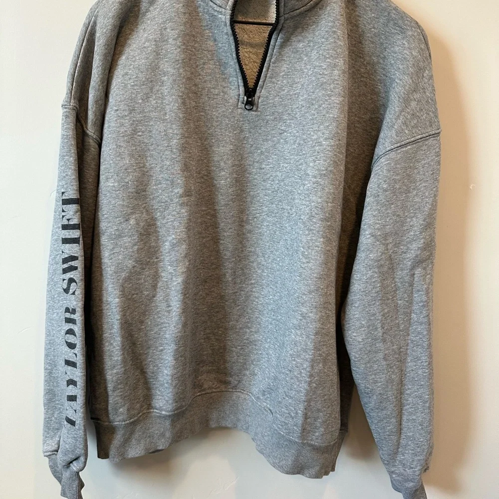 Taylor Swift Heather Gray Half Zip Sweatshirt with Taylor Eras Graphic - Picture 5 of 5